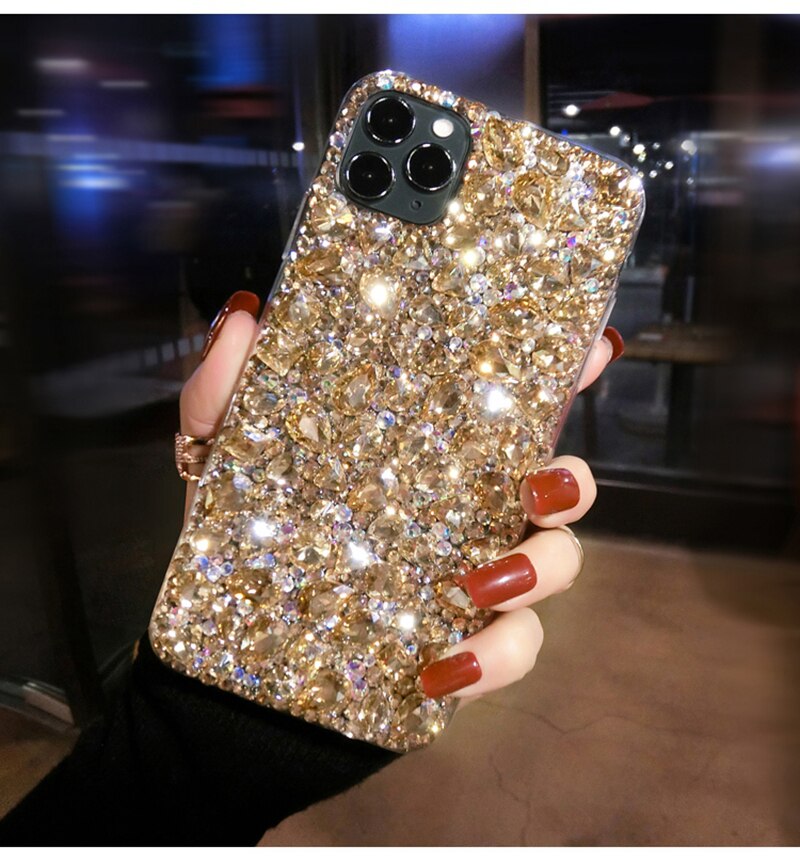 Luxo ouro grandes casos de telefone diamante para iphone 12 11 pro x xs max xr mini 6s 7 8 plus caso strass capa