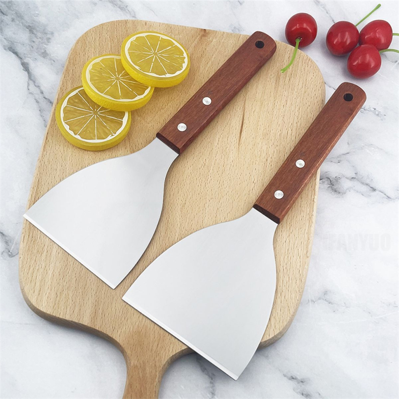 Espátula y raspador de parrilla de acero inoxidable, herramientas de cocina duraderas antiadherentes para barbacoa, pala para Pizza, tortitas, carne, utensilios para barbacoa
