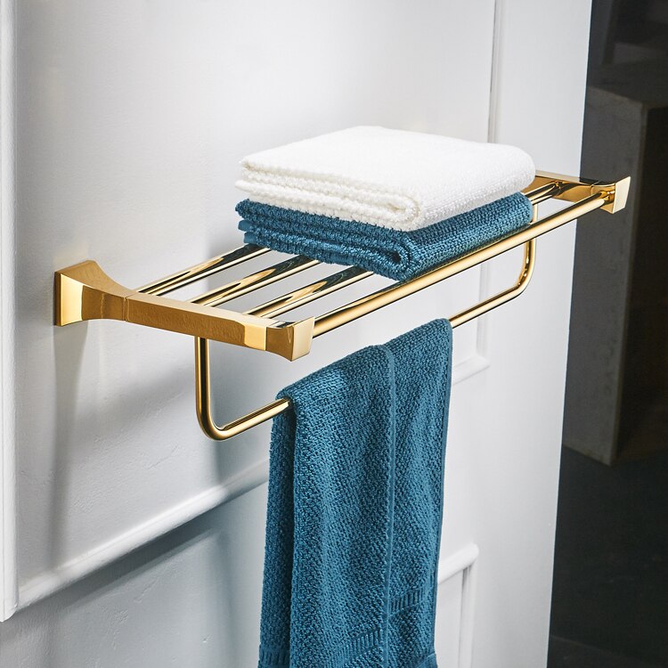 Bathroom Hardware Set Wall Mounted Glass Shelf 2 Layer Gold Bathroom Accessories Brass Toothbrush Holder Towel Paper Holder