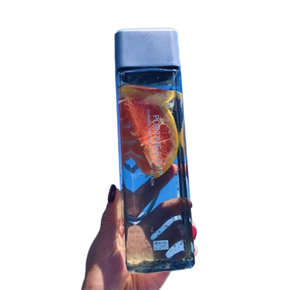 Plastic Water Cup Portable Transparent Portable Plastic Cup Personality Square Cup 480ml Practical: Black