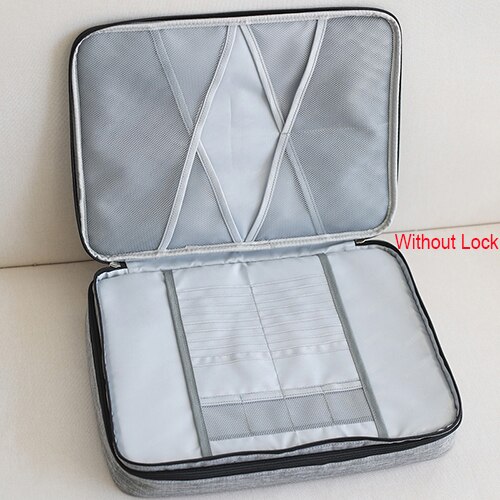 Grande capacidade saco de documentos homem viagem à prova dwaterproof água bolsa organizador do escritório arquivo pasta negócios zíper bolsa acessórios: Gray  D