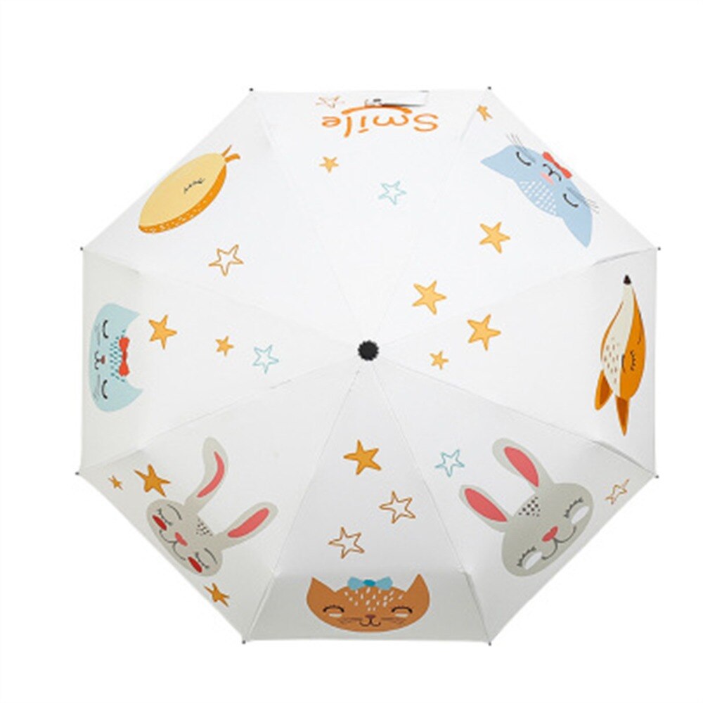 Fox smiling face image wind protection and reinforcement sunshade umbrella black plastic sunshade umbrella cartoon fold