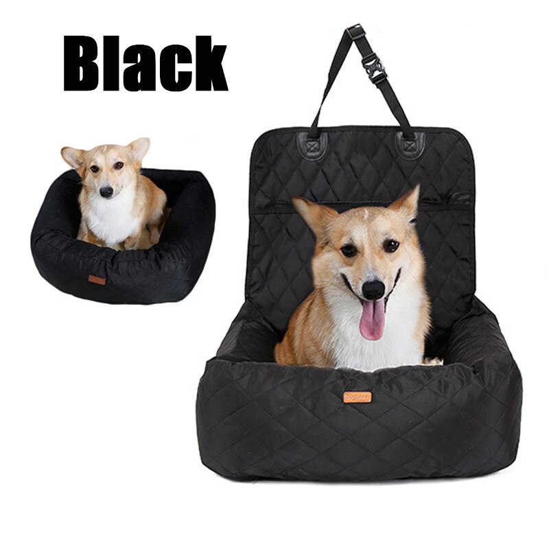 Dog Seat Bed 2 In 1 Hondenhok Hond Car Booster Seat Met Veiligheid Gesp Honden Pad Outdoor Reizen Mand tas Drive Auto Kennel: H-Black