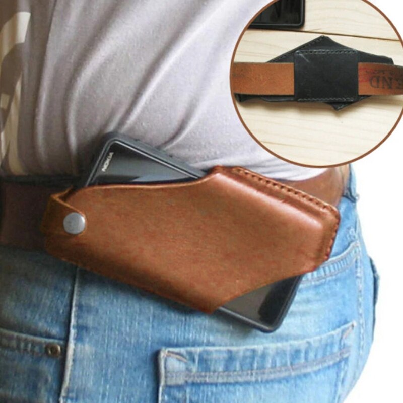 Funda con cubierta de bucle para teléfono móvil para hombre, cinturón, riñonera, accesorios de cuero de PU, bolsa teléfono cartera portátil antirrobo