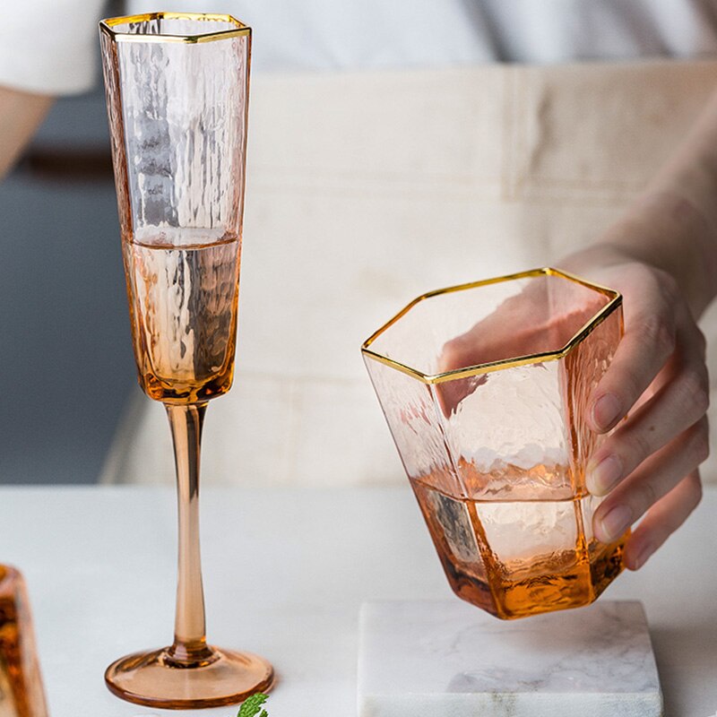 1 st kinglang hexagonalt glas genomskinligt champagneglas bägare hem vattenglas rödvinsglas kopp
