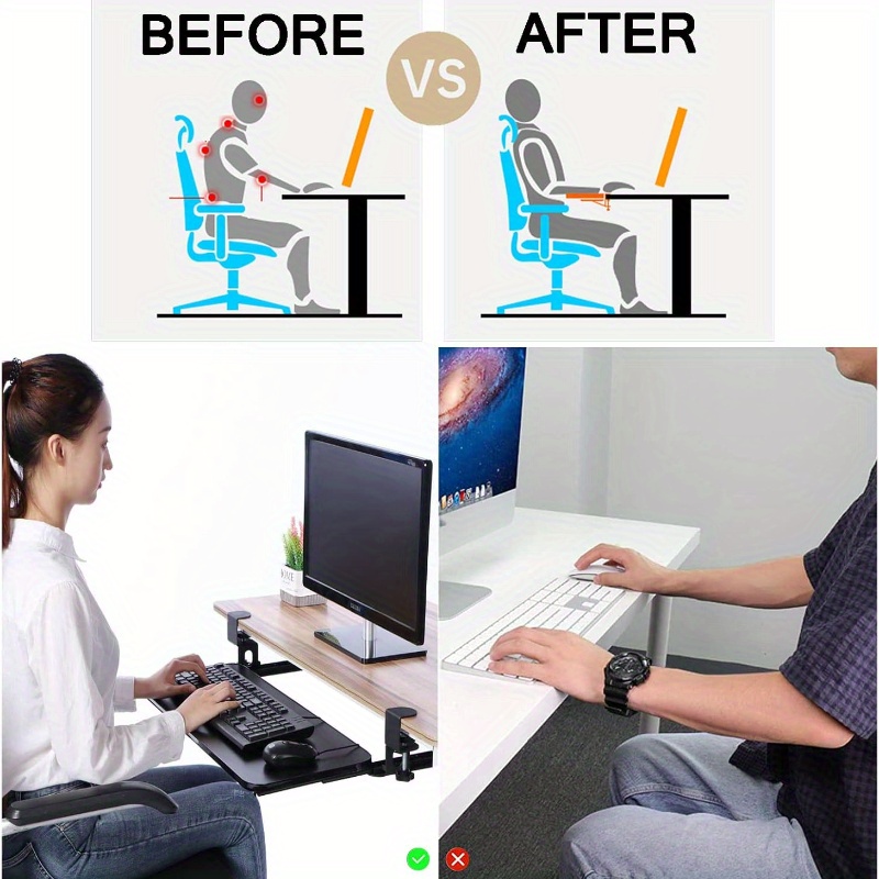 Keyboard Tray Ergonomic Sliding Under Desk Keyboard and Mouse Platform Retractable Undermount Drawer computer desk