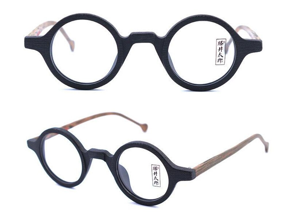 Marcos redondos de anteojos Vintage de 38mm, gafas hechas a mano de madera, pequeños: Wood Gray