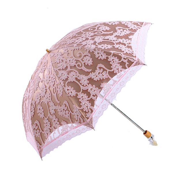 Paraguas de encaje bordado para mujer, sombrilla de verano para niñas, sombrillas para sol y lluvia, sombrilla portátil para mujer: pink