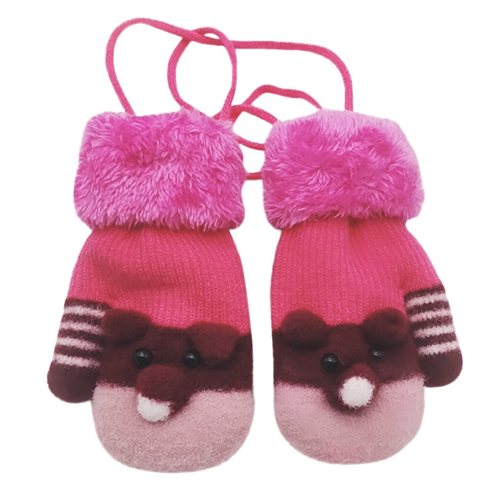 Patchwork Farbe Warme Gestrickte Handschuhe freundlicher freundlicher Jungen Mädchen Winter Karikatur Katze Winter einfarbig Halten warme handschuhe rekawiczki: heiß rosa
