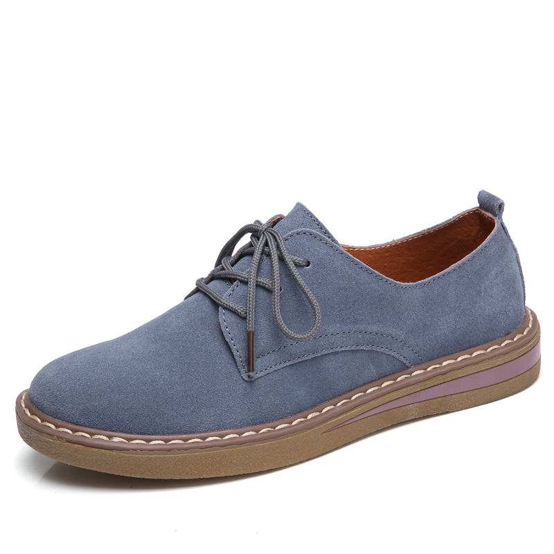 ZOVE Frauen Flache Schuhe Herbst Fette Oxford Schuhe Damen Wildleder Leder Mokassins lässig Schuhe Spitze hoch Oxfords Femme Flache schuh: 989 Blau / 7.5