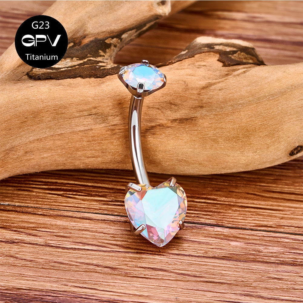G23 uñas para ombligo con circonita en forma de corazón, grado de implante de titanio, joyería clásica para Piercing para mujer, anillo para ombligo: Rodio plateado