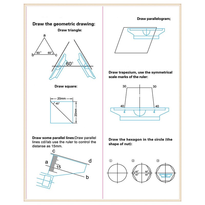 Multifunctional Drawing Ruler Portable Universal Parallel Ruler Practical Measuring Tool for School Office Drawing Ruler QJY99