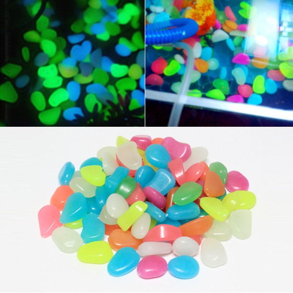 100/200/300 Uds. Brillan en la oscuridad piedras brillantes piedras fluorescentes brillantes piedras luminosas para la decoración del jardín del acuario