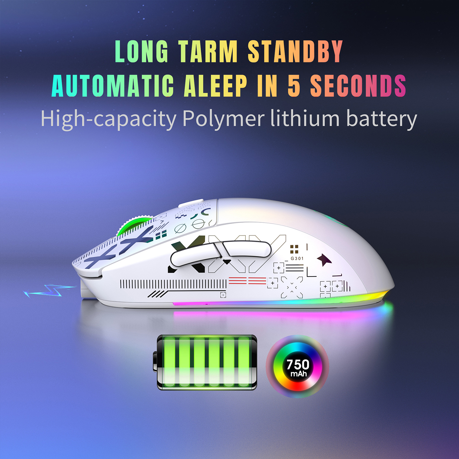 hxsj T90 2,4 G kabellose mechanische Maus RGB-Gaming-Maus Ergonomische 10 Millionen Tastenhub 3600 DPI Maus 11 RGB-Beleuchtungsmodi Mäuse