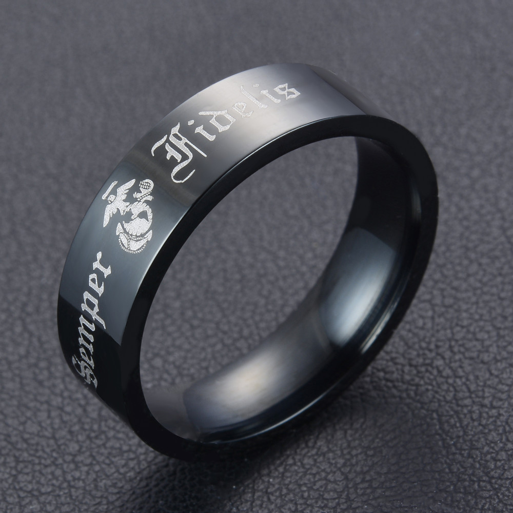 Black Semper Fidelis Mans Punk Ring Letter Latin Marines Rings Stainless Steel Ring