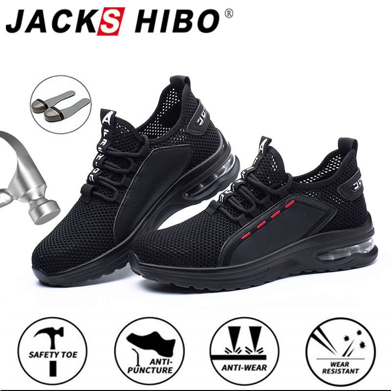 Jackshibo ontto hengittävä miesten työturvakengät iskunkestävä teräskärki työsaappaat rakentaminen tuhoutumattomat kengät