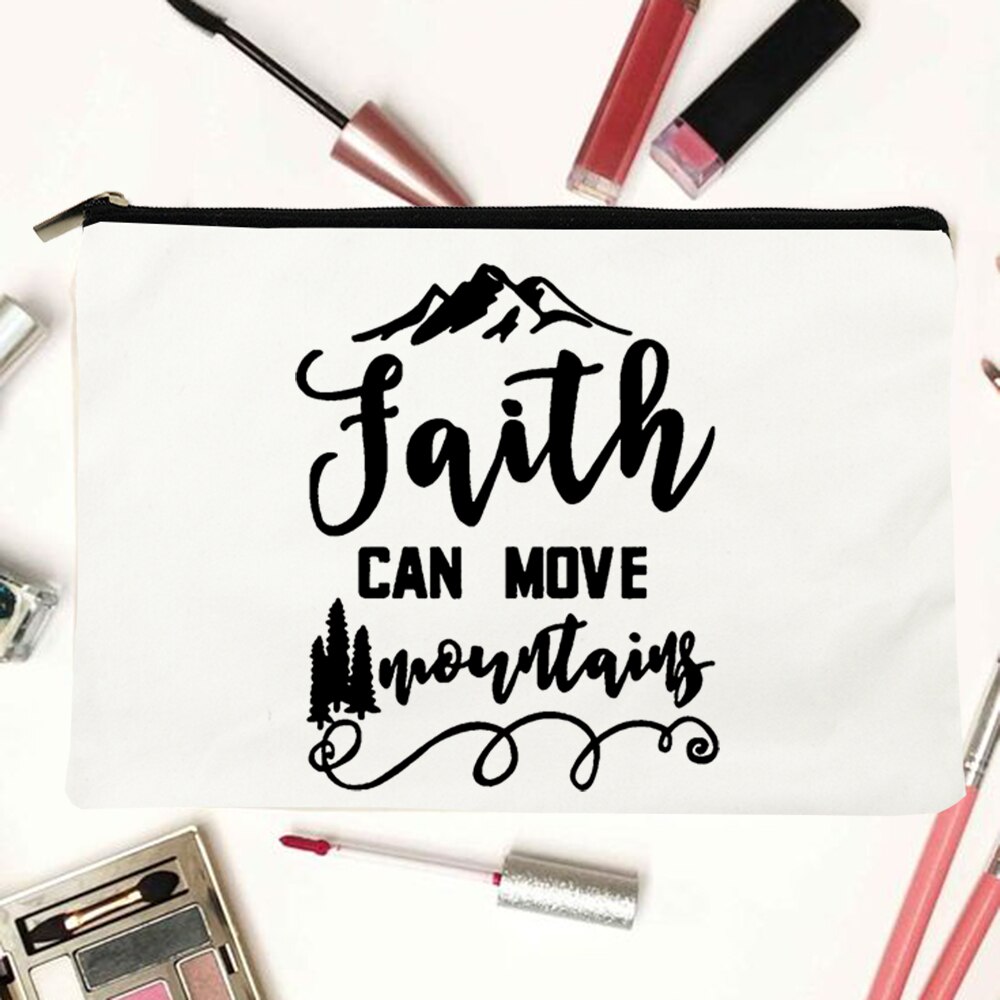 My God Christian Cosmetic Bags Christ Printing Makeup Cases Women Lipstick Bag Harajuku Purse Organizer Eco Casual Canvas Pouch: W03646-TBWH-D