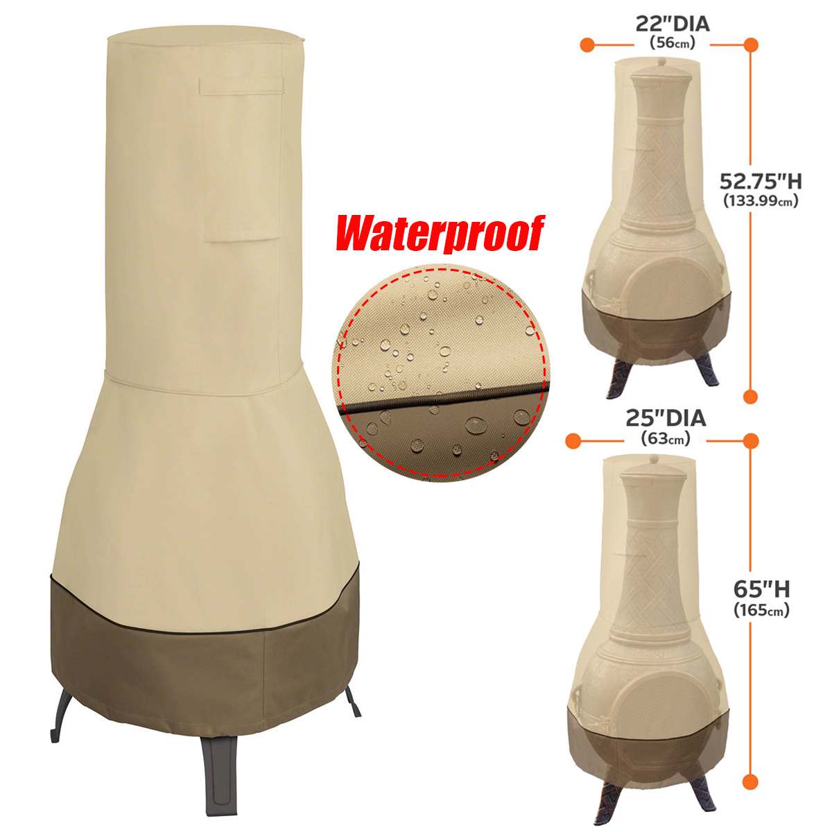 25"x65" Patio Chiminea Cover Waterproof Protective Chimney Fire Pit Heater Cover Weatherproof for Veranda Outdoor Garden Stove