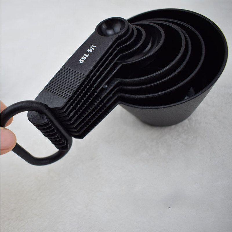 Juego de 9 cucharas medidoras de Color negro y cuchara medidora tipo pala para hornear, cucharón medidor con escala, cucharadita de cocina, herramienta de cocina