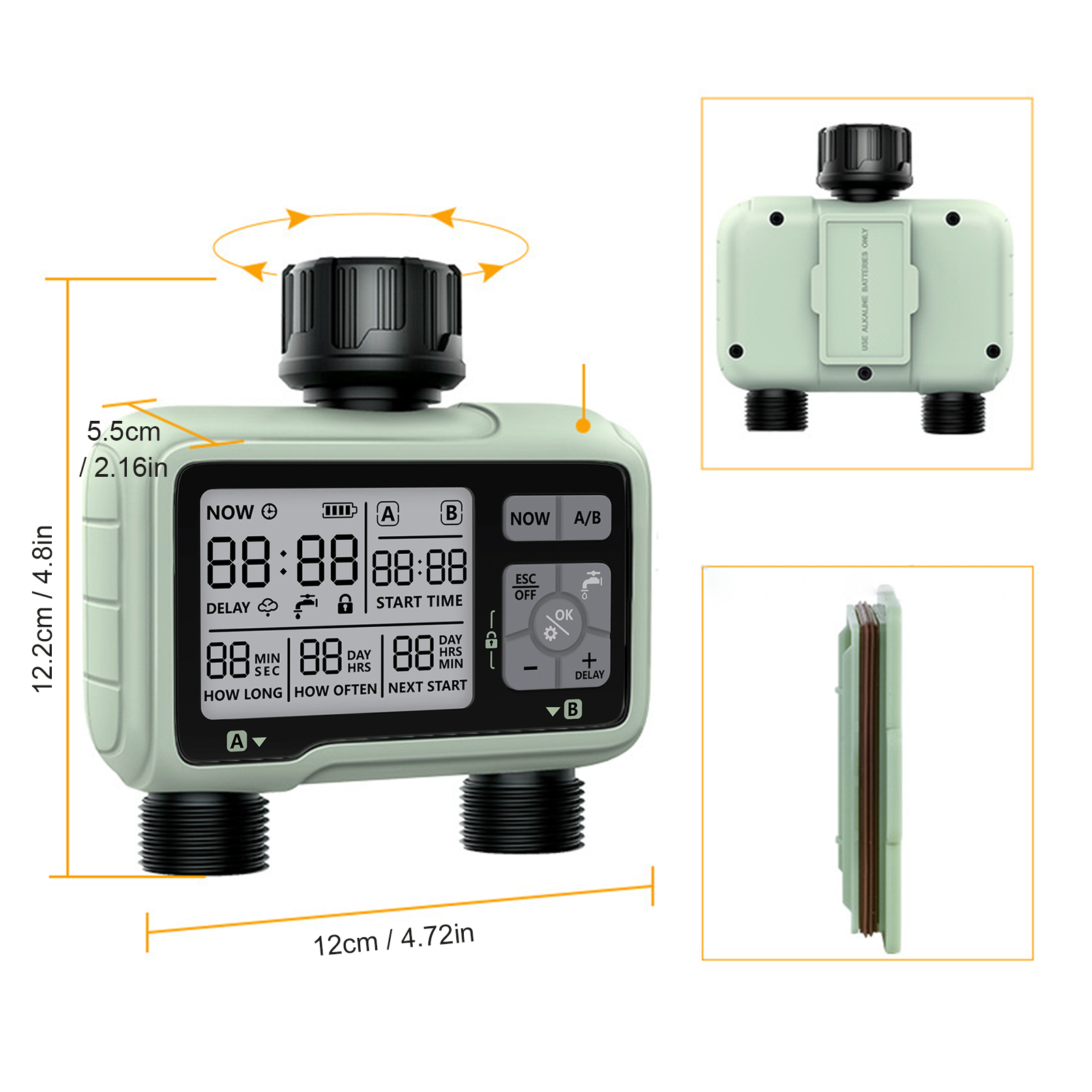 2-Outlet Digital Water Timer IPX5 Waterproof Programmable Garden Sprinkler with LCD Display Automatic plant watering system