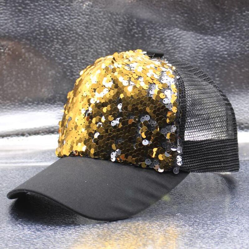 Adult&kids Baseball caps Club Bar Party Dancer Sequin Cap Children Baseball Cap Glitter Sparkling Shiny Hats Adjustable H9: Gold / Adult