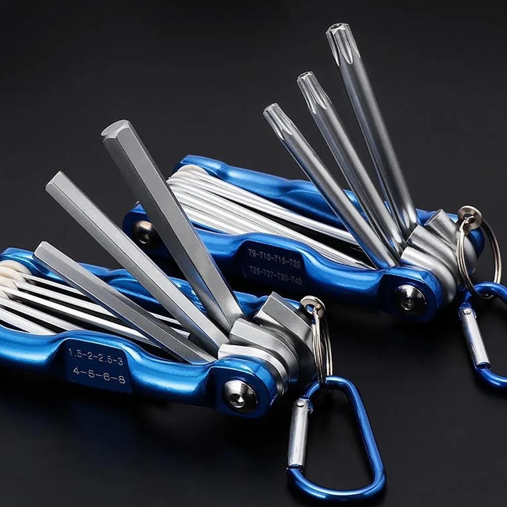 Juego de llaves Allen plegables 8 en 1, juego de llaves Allen métricas, herramienta o juego de llaves Torx plegables a prueba de manipulaciones, Kit de llaves portátiles