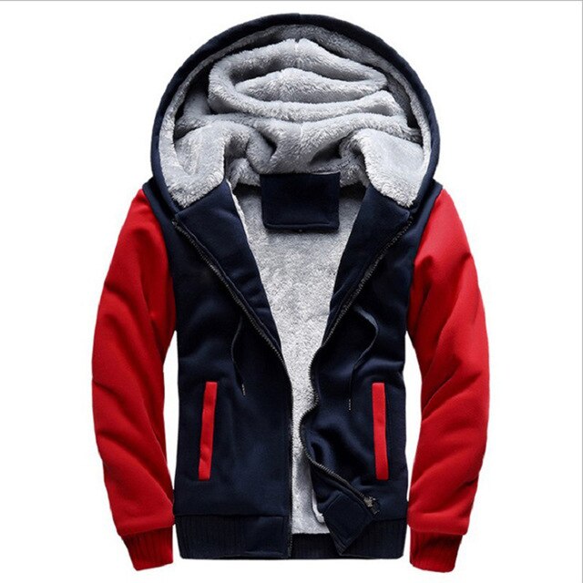 Men Hoodies Thick Warm Fleece Fur Lined Hoodie Zip Up Winter Coat Jacket Sweatshirt Tops Sportwear Men L-3XL: Red / L