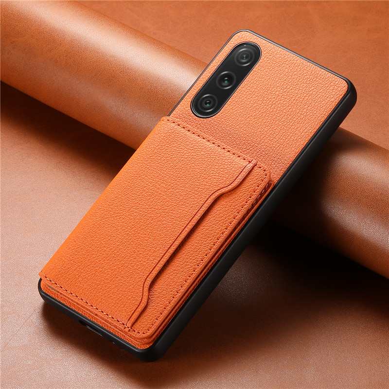 EUCAGR-funda de teléfono tipo billetera de cuero PU multifuncional de lujo, funda para Sony Xperia 1 5 10 IV 1V 10V 5III, funda con tarjetero: Tela de algodón / Naranja