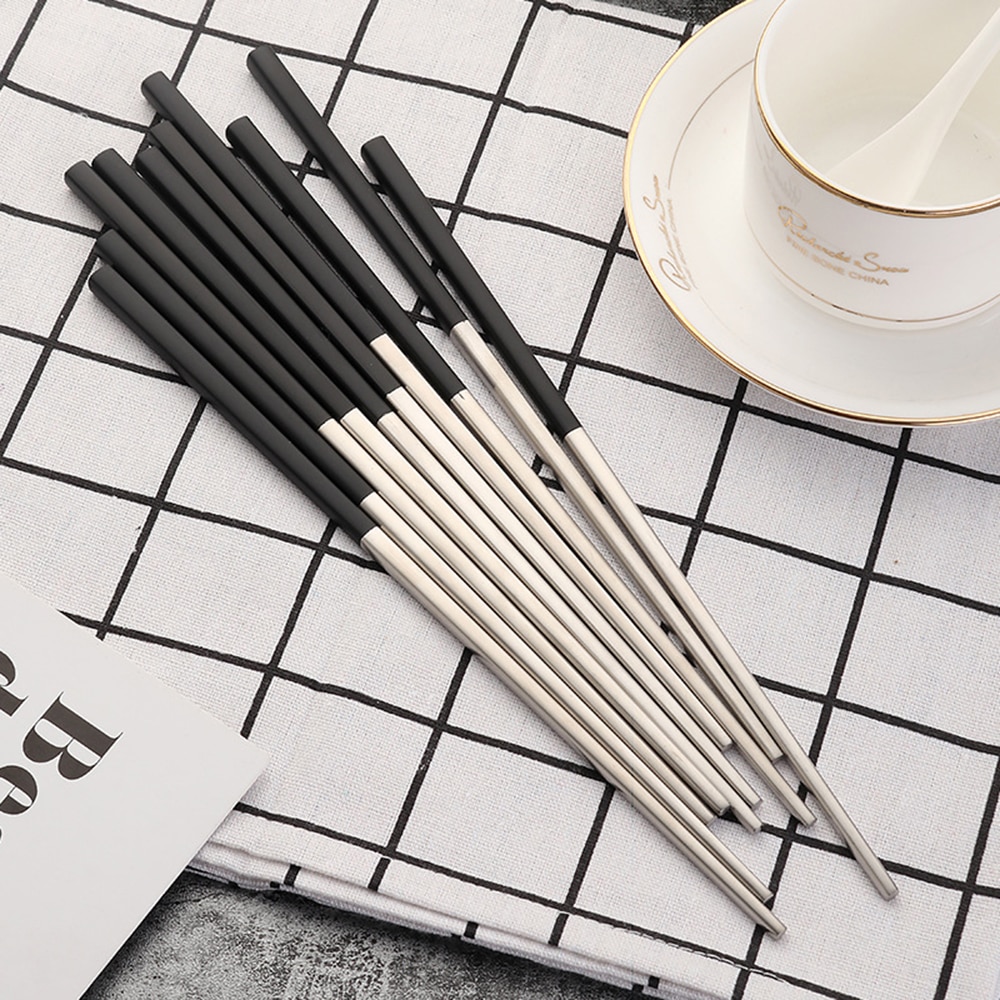 Luxury 304 Stainless Steel Square Chopsticks Titanium Sushi Hashi Chinese Japanese Chopsticks 1 Pair 23cm