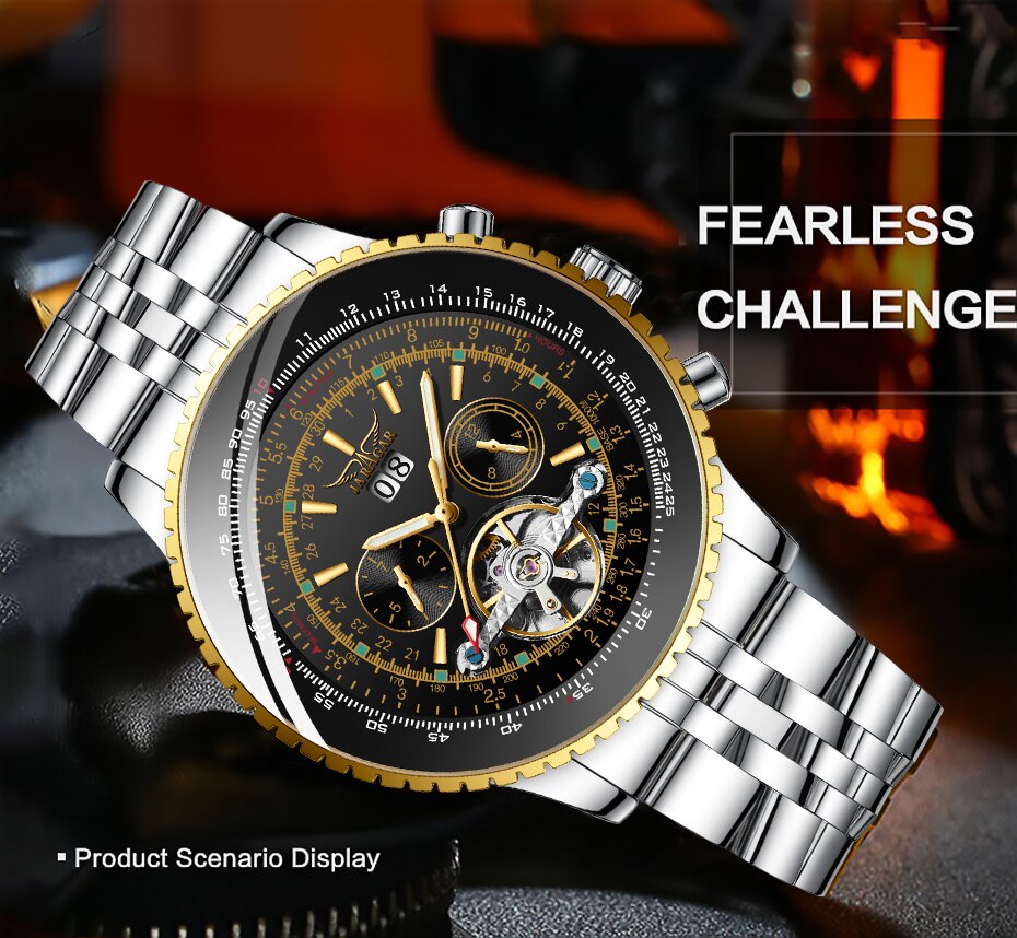 Mens Watches Automatic Mechanical Watches Jaragar Brand Men Stainless Steel Watches Skeleton Steampunk Male Clocks