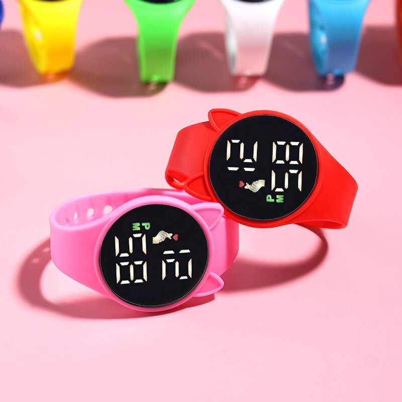 Reloj de pulsera Digital LED con esfera de gato para niños, pulsera de silicona electrónica deportiva con dibujos animados, , 2022