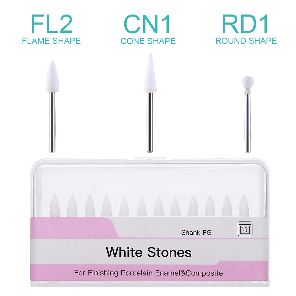 Azdent Dental Flame White Stone Polishing FG Burs 12/Pack Abrasion