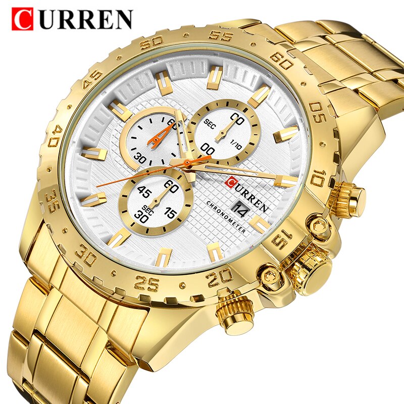 Curren 8334 Mannen Horloge Top Brand Luxe Gouden Mannelijke Horloges Chronograaf Goud Man Horloge Relogio Masculino