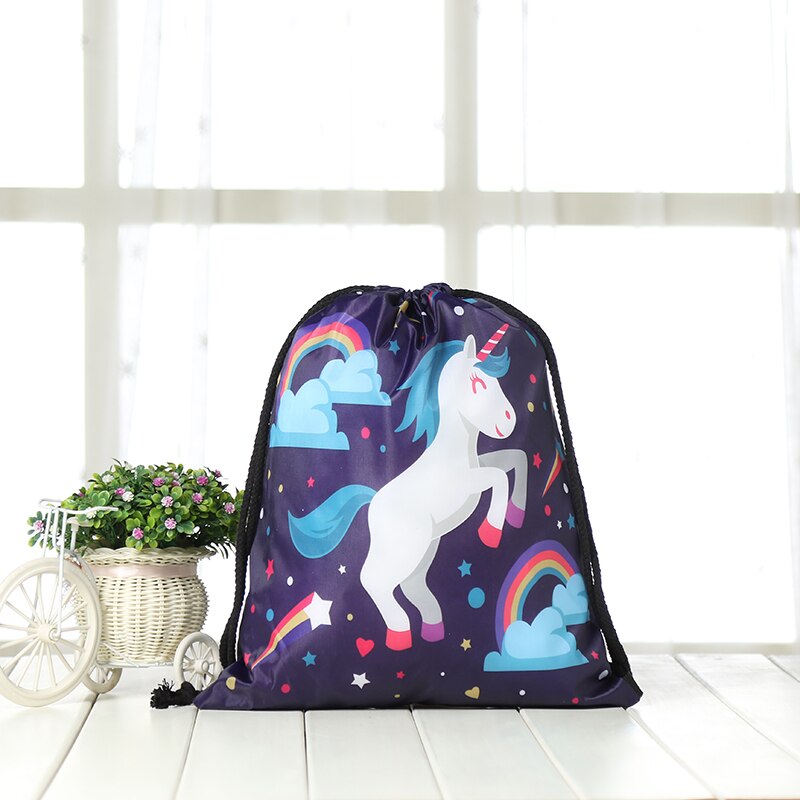 Koord Rugzak mode Vrouwen 3D afdrukken reizen knapzak mannen Casual tassen unisex vrouwen schouder trekkoord Eenhoorn tas: KS4-4-4