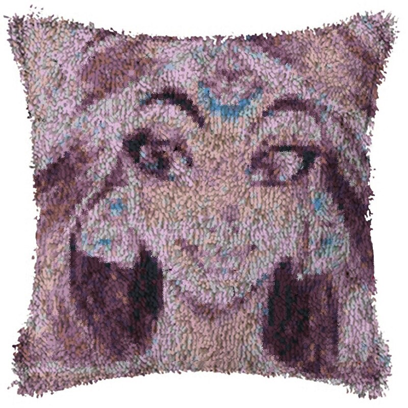 Cartoon Girl Cross StitchLatch Hook Cushion Embroidery 42CM 42CM Kit Pillow Mat DIY Needlework Crocheting Craft: Light Grey