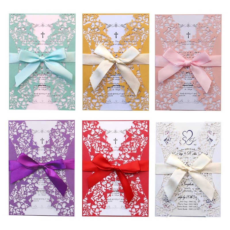 20pcs Wedding Invitations Card Hollow Invite Envelopes with Ribbon Bridal Shower A9LB