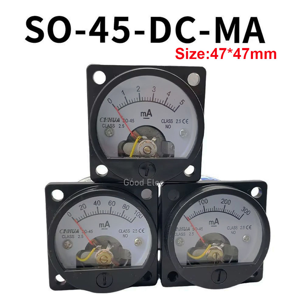 SO-45 DC MA 1MA 5MA 50MA 100MA 300MA 500MA 12,5 Genauigkeit DC 0-100mA Amperemeter Klasse Rundes Analog Panel Meter Schwarz