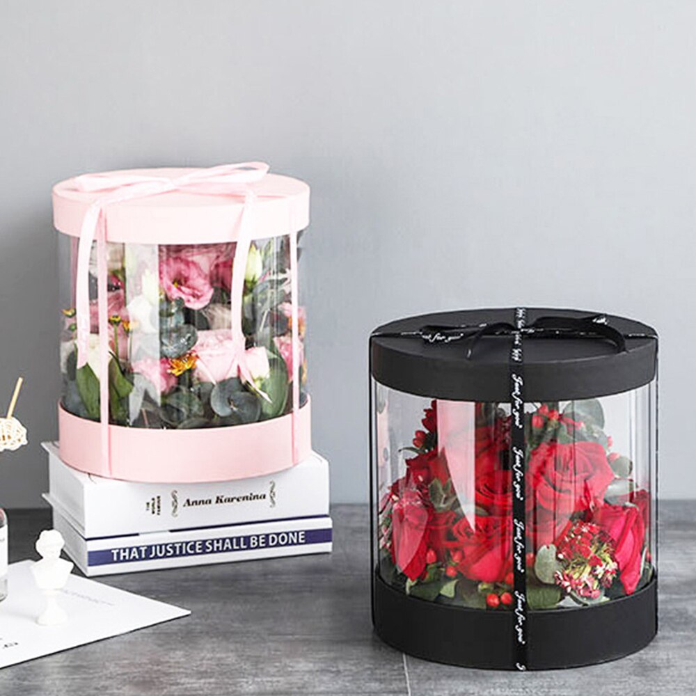 Round Transparent Flower Box Bouquet Florist Packaging Basket Dustproof Exhibitions Container Home Decor for Wedding Party