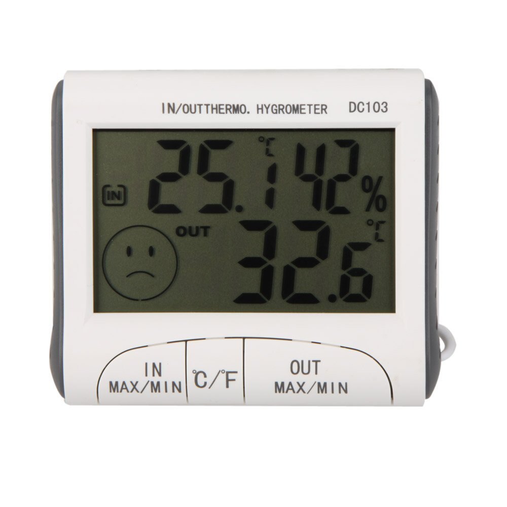 Lcd digitalt termometer hygrometer fuktighetsmåler og kablet temperatur med ekstern sensor hvit