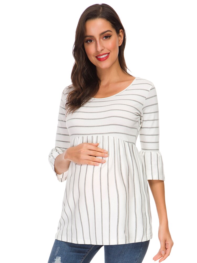 Summer casual Tunic Tops Women Tee Shirt Maternity Clothes Ruffles Plus Size Tees T-shirt Pregnancy Loose Womens Clothing: white / M