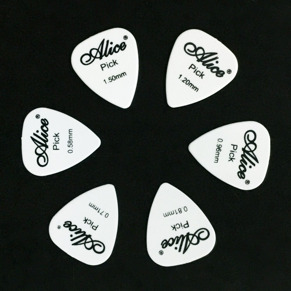6 pieces Alice Guitar Picks in 1 Color Full Thickness 0.58 0.71 0.81 0.96 1.2 1.5 mm Black/White/Yellow/Red/Green/Blue/Orange