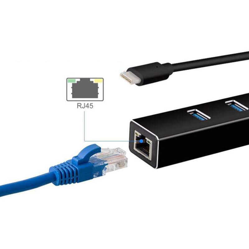 Usb 3.0 hub gigabit netværkskort med 3 porte hub hub usb til  rj45 kablet netværkskort, usb 3.0 hub med usb c adapter