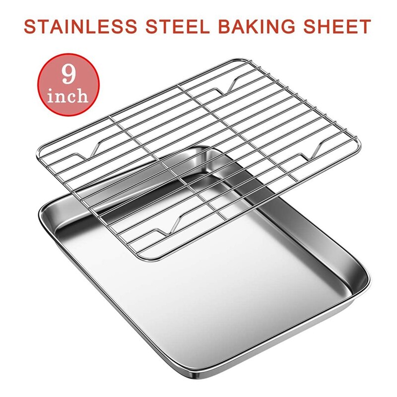 Toaster Oven Tray and Rack Set with Cooling Rack Dishwasher Safe: 23x17x2.5cm