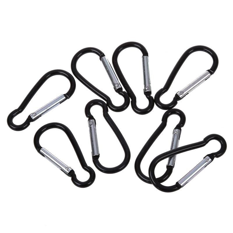 Outdoor Hiking Black Spring Clip Lock Carabiner Hook 8 Pcs