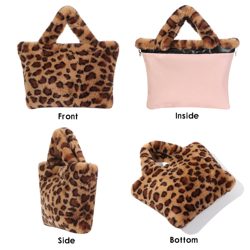 Winter Warm Fur Shoulder Bag Women Snap Button Vintage Leopard Print Bag Chain Large Capacity Plush Soft Bag