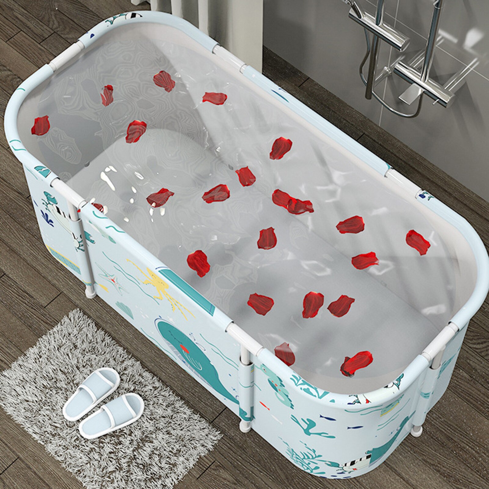 Folding Bathtub Adult Household Bath Double Foldable Bath Tub Portable Peach Skin SPA Bath Tub With Lid Home Sauna