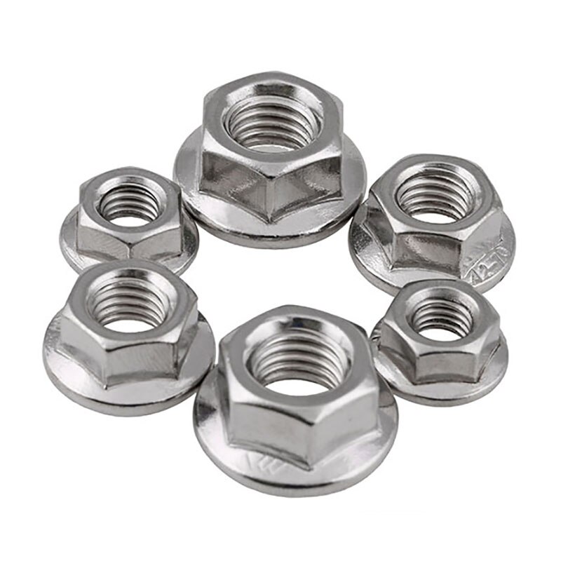 HOONGKAI sinistra filettato esagonale dado flangiato in acciaio inox 304 controdado seghettato M3 M4 M5 M6 M8 M10 M12 M16 M20 controdado DIN6923-1983