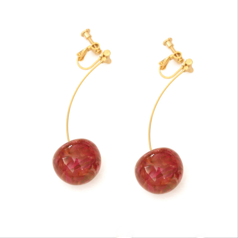 Klar Harz Kirsche Ohrringe für Frauen Mädchen Gold Farbe Legierung transparent Grün Rosa Lila rot Kirsche Clip Ohrringe Partei Schmuck: rot