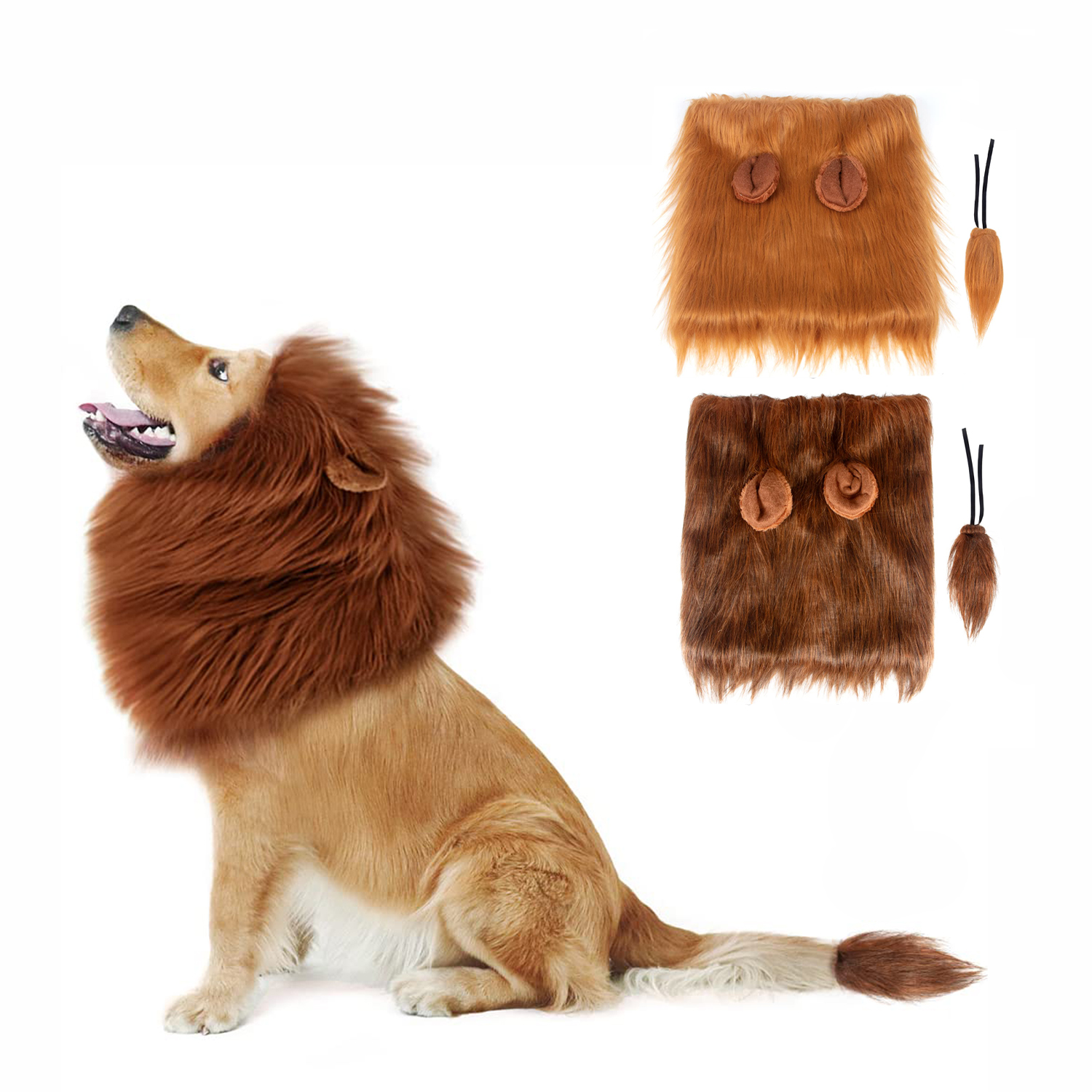 Løvemanke hundekostyme løveparykk halloween-kostyme med ører og hale egnet for mellomstore til store hunder halsomkrets opptil  to 80