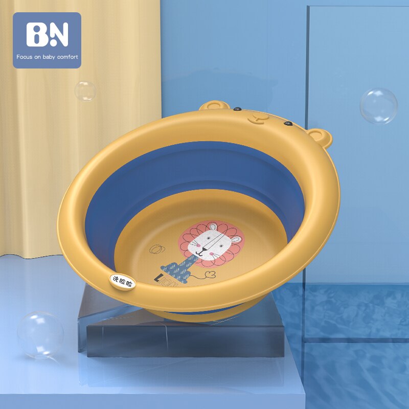 Pliable bébé baignoire bassin pliant Silicone baignoire Portable enfants lavage visage pieds baignoires pliable épaissir lavabo: Lemon yellow